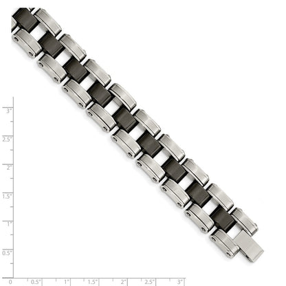 Edelstahl Chisel Gebürstet und Poliert mit Schwarz Keramik 8.5 Zoll Glieder Armband
