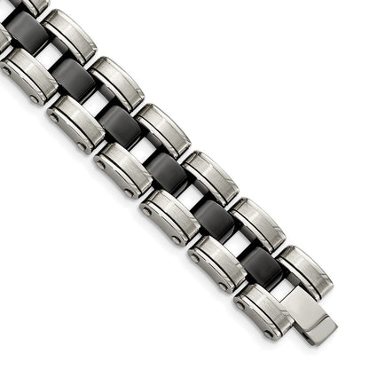 Edelstahl Chisel Gebürstet und Poliert mit Schwarz Keramik 8.5 Zoll Glieder Armband