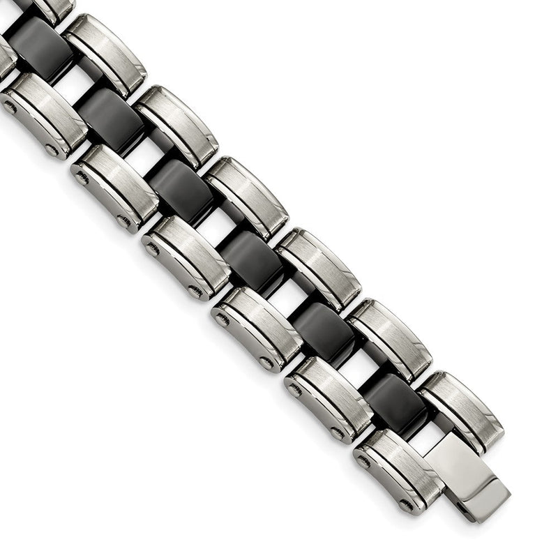 Edelstahl Chisel Gebürstet und Poliert mit Schwarz Keramik 8.5 Zoll Glieder Armband