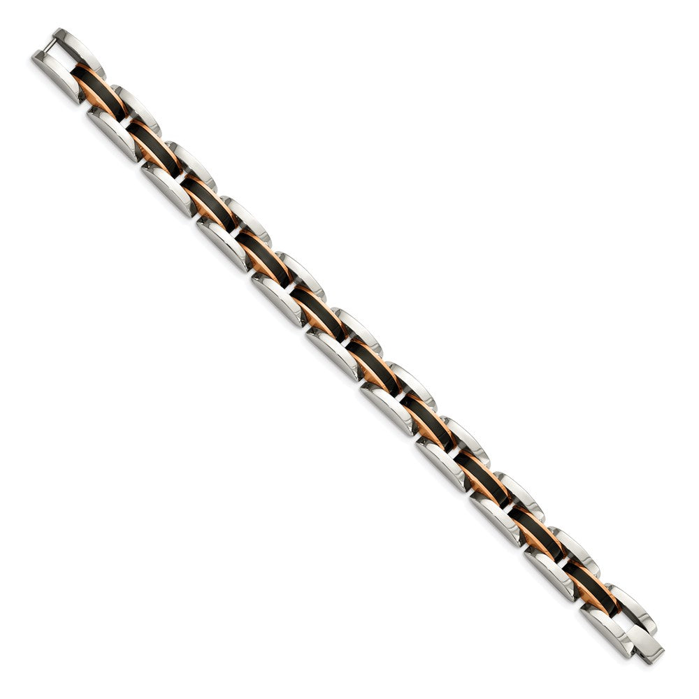 9 Zoll Chisel Edelstahl Poliert Schwarz und Rose Ip-beschichtet 8.5 Glieder Armband