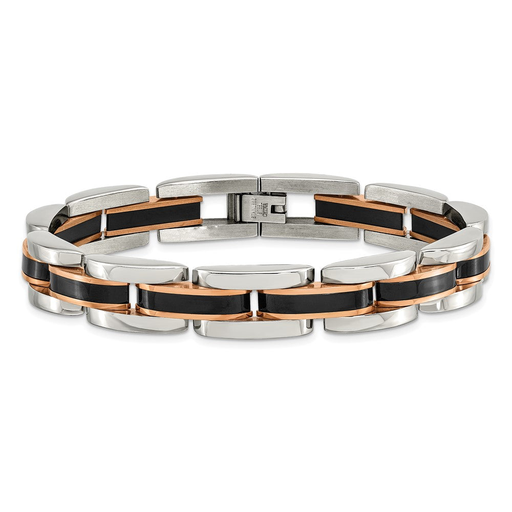 9 Zoll Chisel Edelstahl Poliert Schwarz und Rose Ip-beschichtet 8.5 Glieder Armband