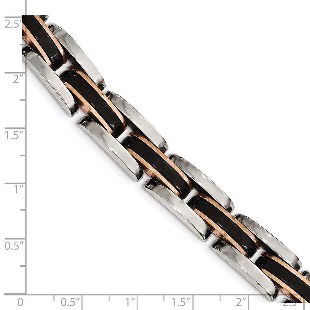 9 Zoll Chisel Edelstahl Poliert Schwarz und Rose Ip-beschichtet 8.5 Glieder Armband