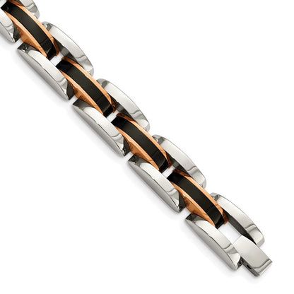 9 Zoll Chisel Edelstahl Poliert Schwarz und Rose Ip-beschichtet 8.5 Glieder Armband