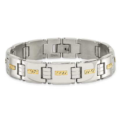 Edelstahl Chisel Poliert mit Diamantiert 14K Gold Einlage 8 Zoll Glieder Armband