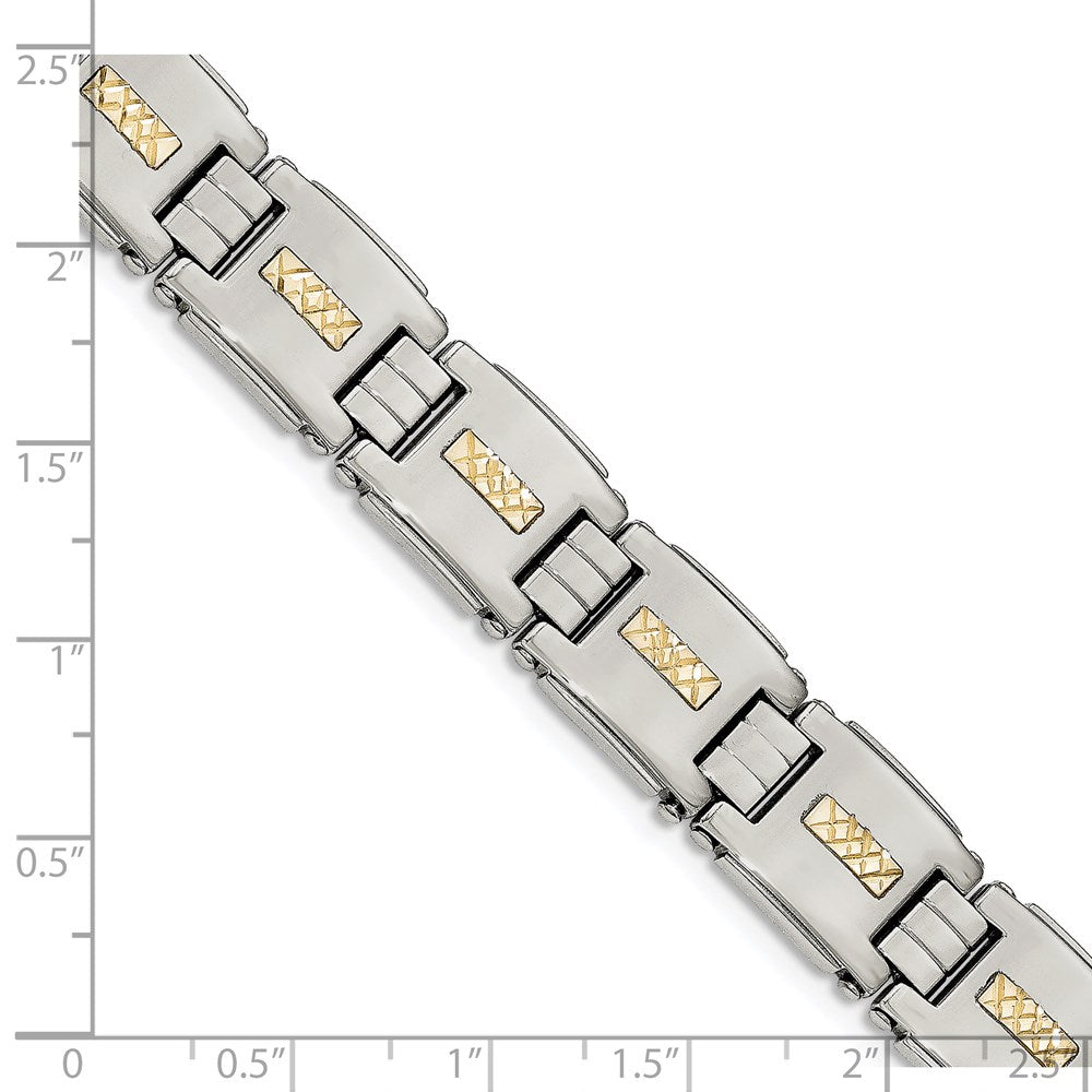 Edelstahl Chisel Poliert mit Diamantiert 14K Gold Einlage 8 Zoll Glieder Armband