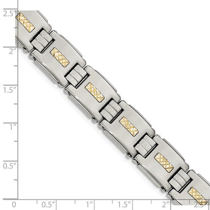 Edelstahl Chisel Poliert mit Diamantiert 14K Gold Einlage 8 Zoll Glieder Armband