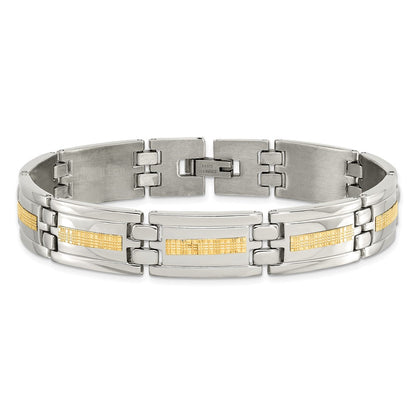 Edelstahl Chisel Poliert mit 14K Gold Einlage 8.75 Zoll Glieder Armband