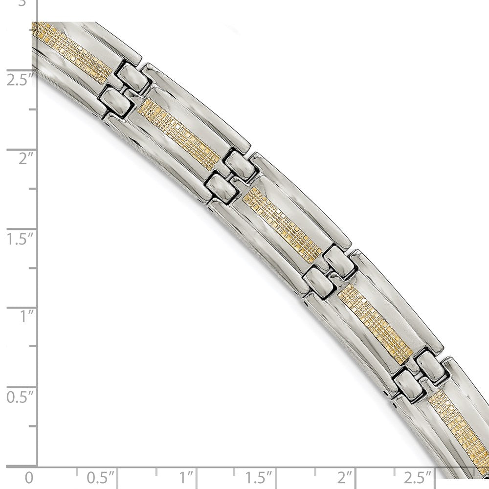 Edelstahl Chisel Poliert mit 14K Gold Einlage 8.75 Zoll Glieder Armband