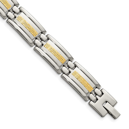 Edelstahl Chisel Poliert mit 14K Gold Einlage 8.75 Zoll Glieder Armband