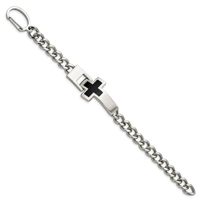 Edelstahl Chisel Poliert mit Schwarz Emaille Kreuz 9.25 Zoll Armband
