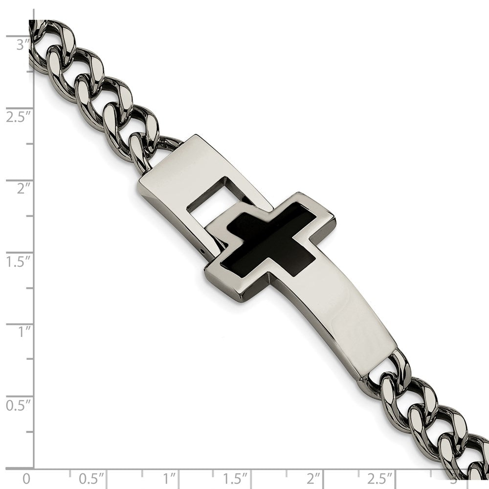 Edelstahl Chisel Poliert mit Schwarz Emaille Kreuz 9.25 Zoll Armband