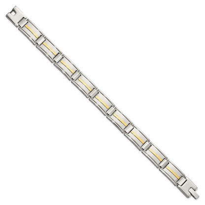 Edelstahl Chisel mit 14K Gold Akzente Gebürstet und Poliert 8.75 Zoll Glieder Armband