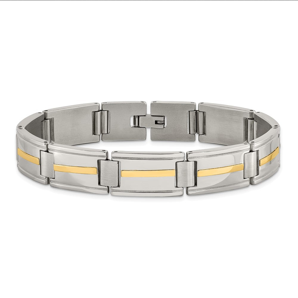 Edelstahl Chisel mit 14K Gold Akzente Gebürstet und Poliert 8.75 Zoll Glieder Armband