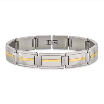 Edelstahl Chisel mit 14K Gold Akzente Gebürstet und Poliert 8.75 Zoll Glieder Armband
