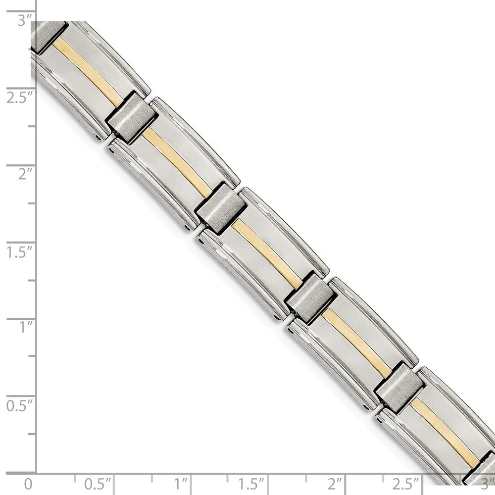 Edelstahl Chisel mit 14K Gold Akzente Gebürstet und Poliert 8.75 Zoll Glieder Armband