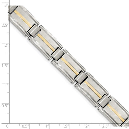 Edelstahl Chisel mit 14K Gold Akzente Gebürstet und Poliert 8.75 Zoll Glieder Armband