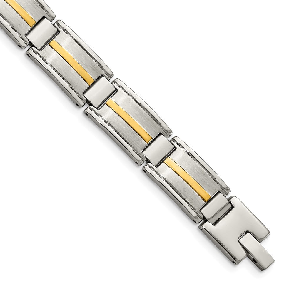 Edelstahl Chisel mit 14K Gold Akzente Gebürstet und Poliert 8.75 Zoll Glieder Armband
