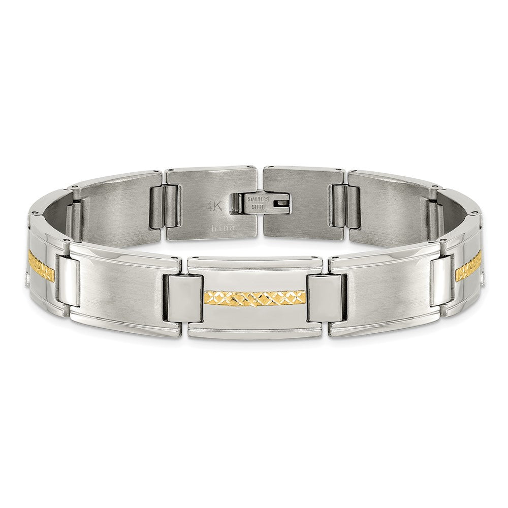 Edelstahl Chisel mit 14K Gold Akzente Gebürstet und Poliert 8.75 Zoll Glieder Armband