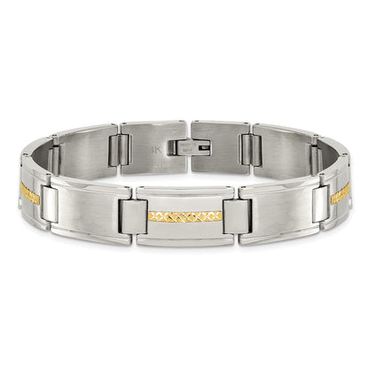 Edelstahl Chisel mit 14K Gold Akzente Gebürstet und Poliert 8.75 Zoll Glieder Armband