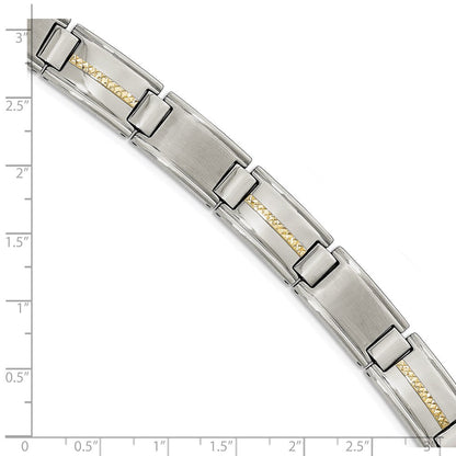 Edelstahl Chisel mit 14K Gold Akzente Gebürstet und Poliert 8.75 Zoll Glieder Armband