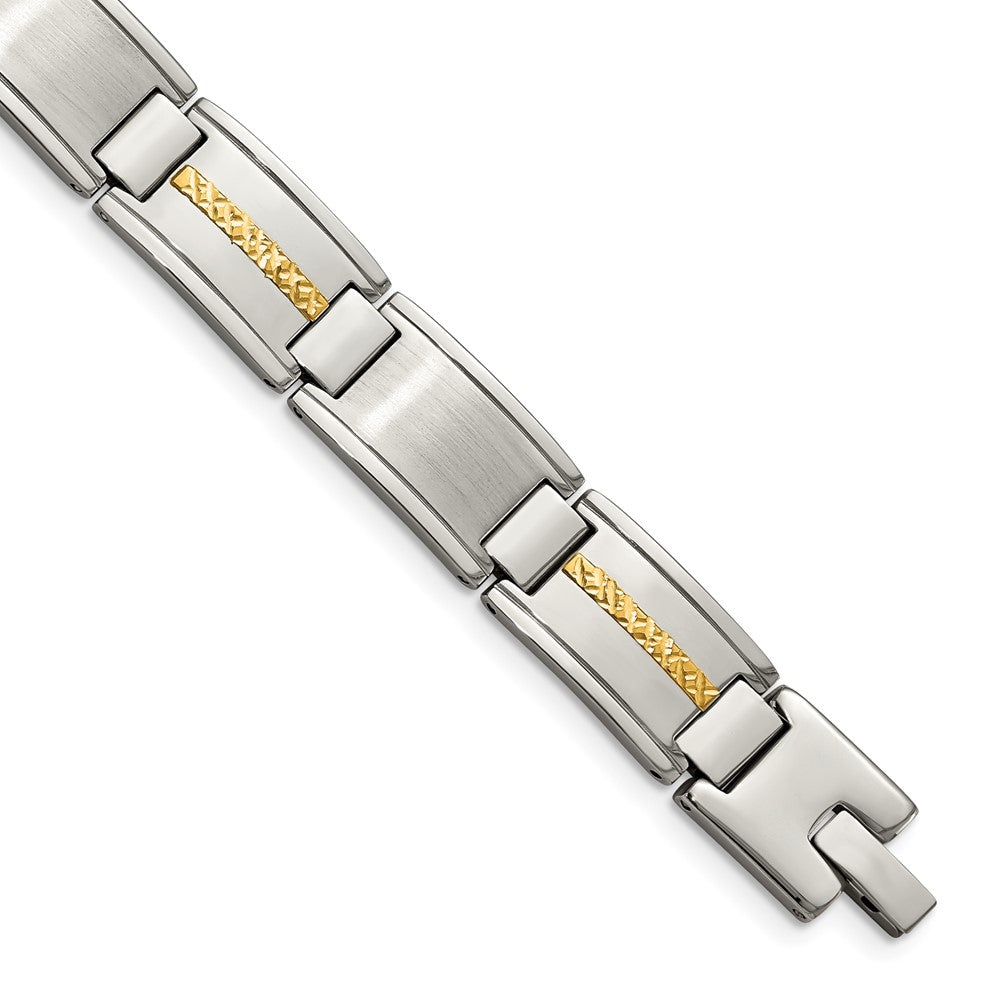 Edelstahl Chisel mit 14K Gold Akzente Gebürstet und Poliert 8.75 Zoll Glieder Armband