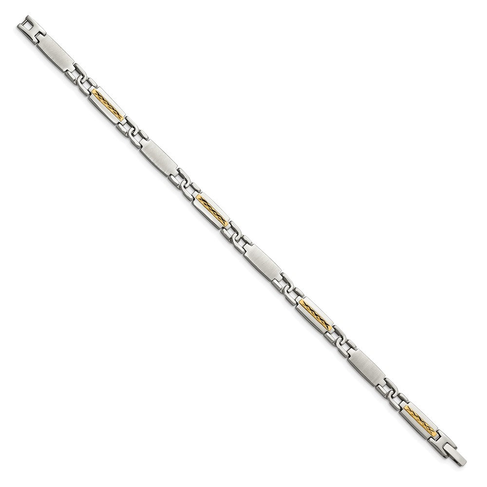 Edelstahl Chisel mit 14K Gold Akzente Gebürstet und Poliert 8.75 Zoll Glieder Armband