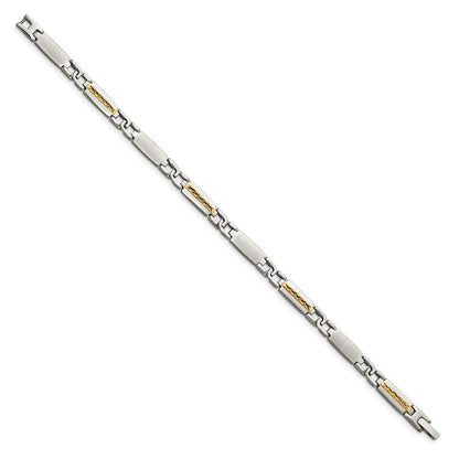 Edelstahl Chisel mit 14K Gold Akzente Gebürstet und Poliert 8.75 Zoll Glieder Armband