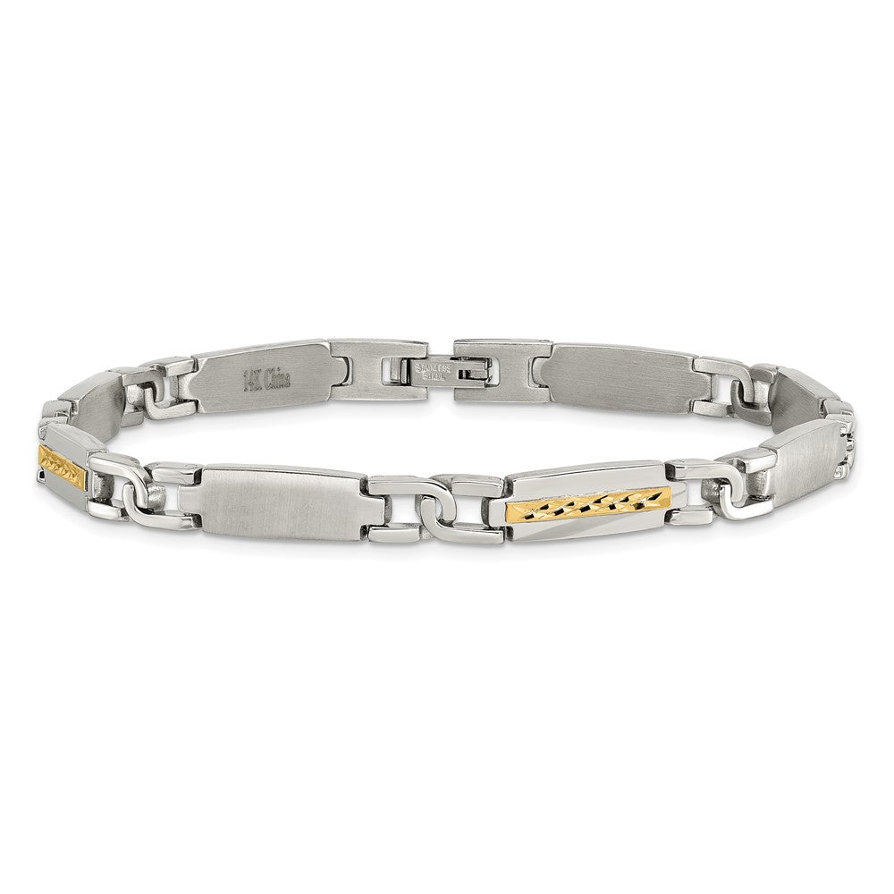 Edelstahl Chisel mit 14K Gold Akzente Gebürstet und Poliert 8.75 Zoll Glieder Armband