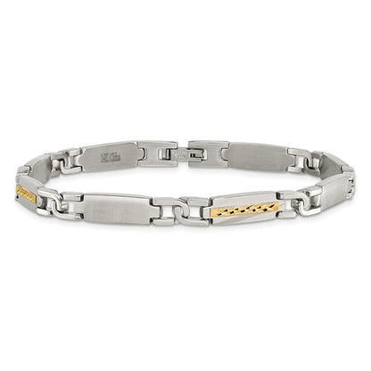 Edelstahl Chisel mit 14K Gold Akzente Gebürstet und Poliert 8.75 Zoll Glieder Armband