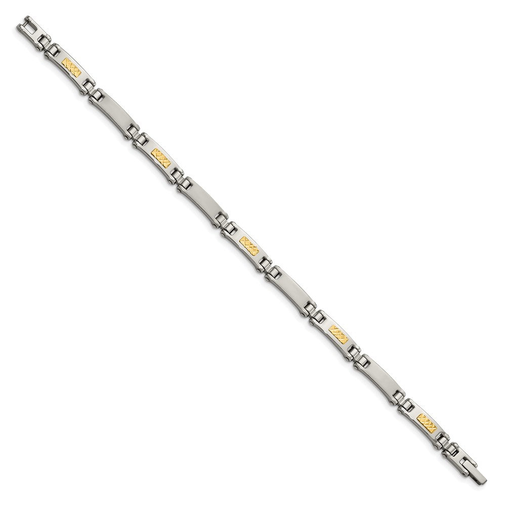 Edelstahl Chisel mit 14K Gold Akzente Gebürstet und Poliert 8.25 Zoll Glieder Armband