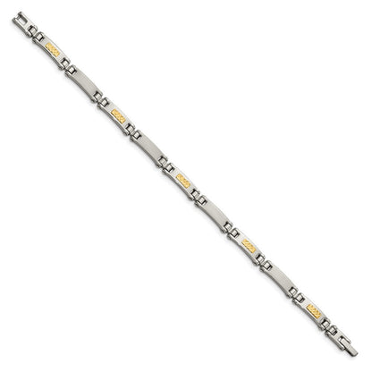 Edelstahl Chisel mit 14K Gold Akzente Gebürstet und Poliert 8.25 Zoll Glieder Armband