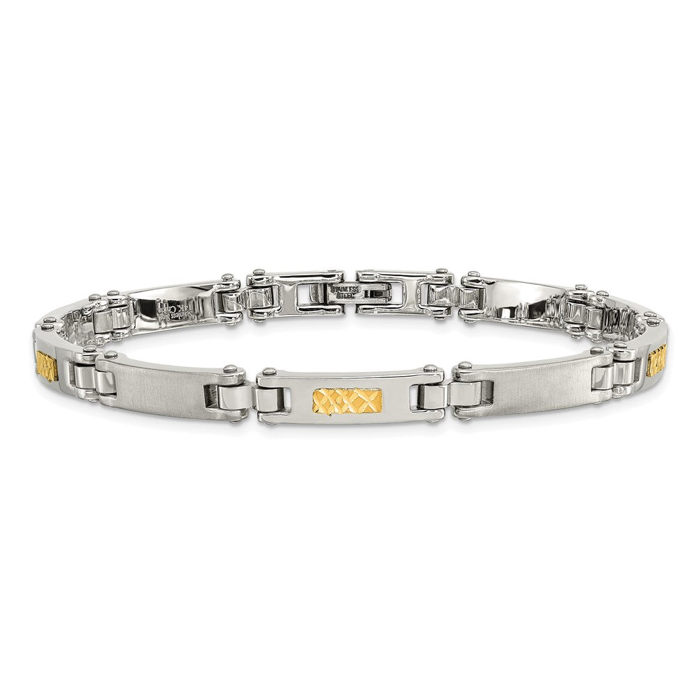 Edelstahl Chisel mit 14K Gold Akzente Gebürstet und Poliert 8.25 Zoll Glieder Armband