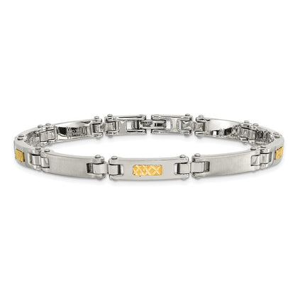 Edelstahl Chisel mit 14K Gold Akzente Gebürstet und Poliert 8.25 Zoll Glieder Armband