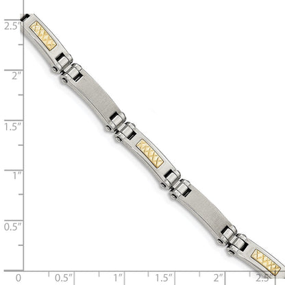 Edelstahl Chisel mit 14K Gold Akzente Gebürstet und Poliert 8.25 Zoll Glieder Armband