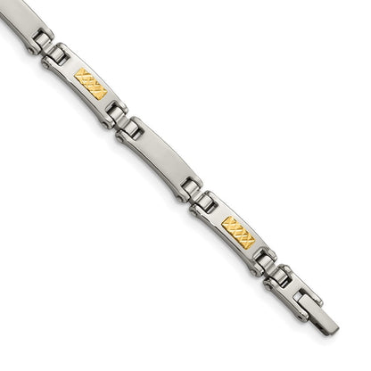 Edelstahl Chisel mit 14K Gold Akzente Gebürstet und Poliert 8.25 Zoll Glieder Armband