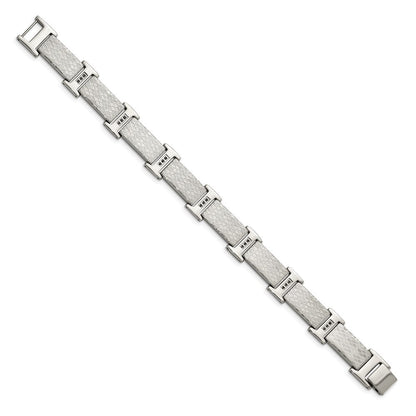 Edelstahl Chisel Poliert und Strukturiert mit Schwarz Zirkonia 8.5 Zoll Glieder Armband