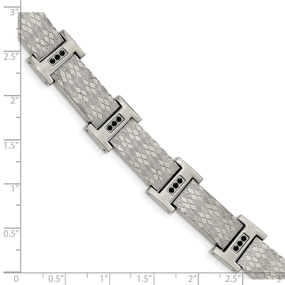 Edelstahl Chisel Poliert und Strukturiert mit Schwarz Zirkonia 8.5 Zoll Glieder Armband