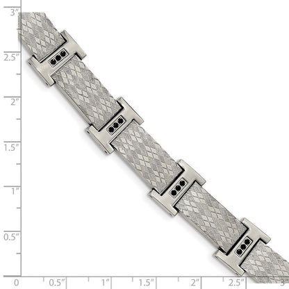 Edelstahl Chisel Poliert und Strukturiert mit Schwarz Zirkonia 8.5 Zoll Glieder Armband