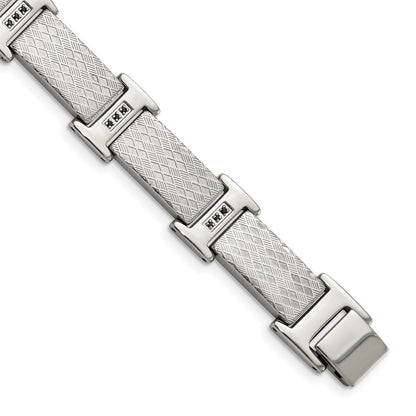 Edelstahl Chisel Poliert und Strukturiert mit Schwarz Zirkonia 8.5 Zoll Glieder Armband