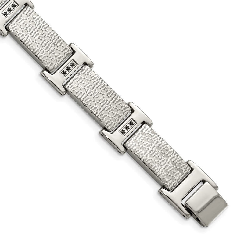 Edelstahl Chisel Poliert und Strukturiert mit Schwarz Zirkonia 8.5 Zoll Glieder Armband