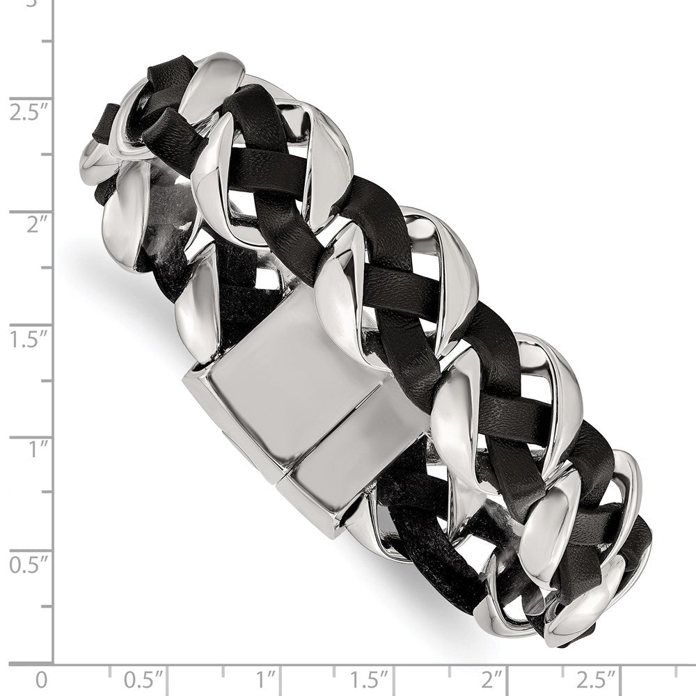 Edelstahl Chisel Poliert Schwarz Geflochten Leder 8 Zoll Armband