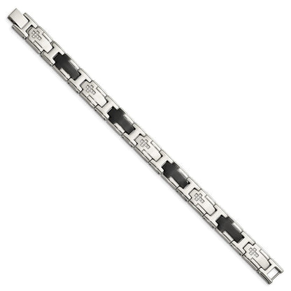 Edelstahl Chisel Poliert Schwarz Ip-beschichtet mit Zirkonia 8.5 Zoll Kreuz Glieder Armband