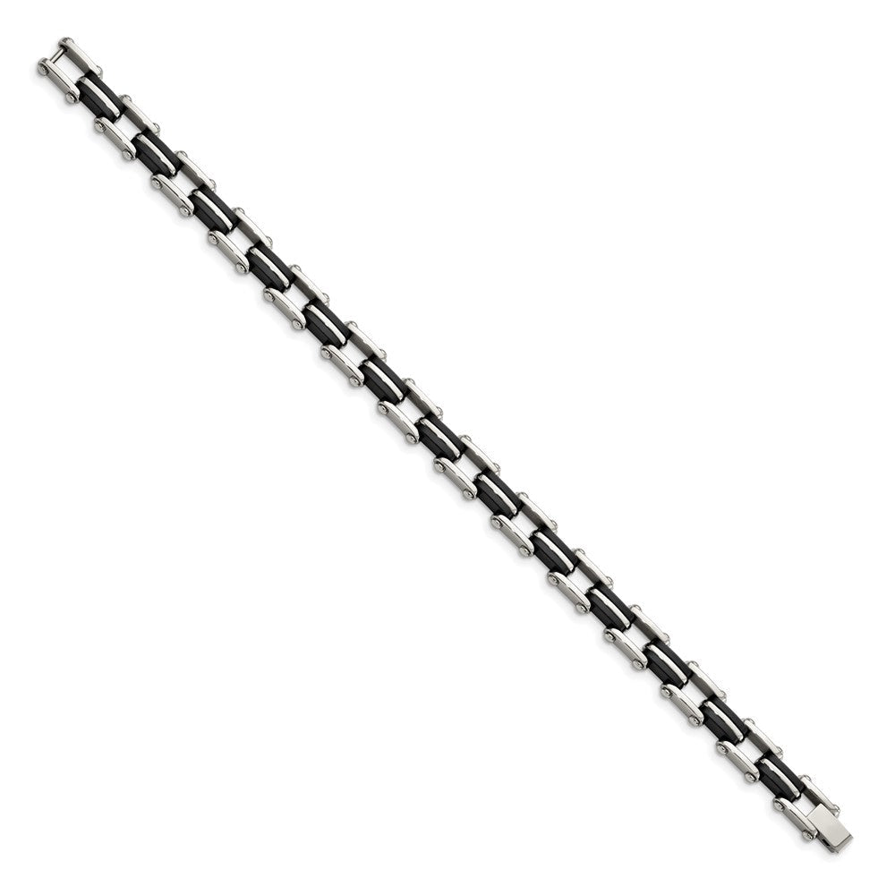 Edelstahl Chisel Poliert mit Schwarz Gummi 8.75 Zoll Glieder Armband