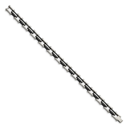 Edelstahl Chisel Poliert mit Schwarz Gummi 8.75 Zoll Glieder Armband