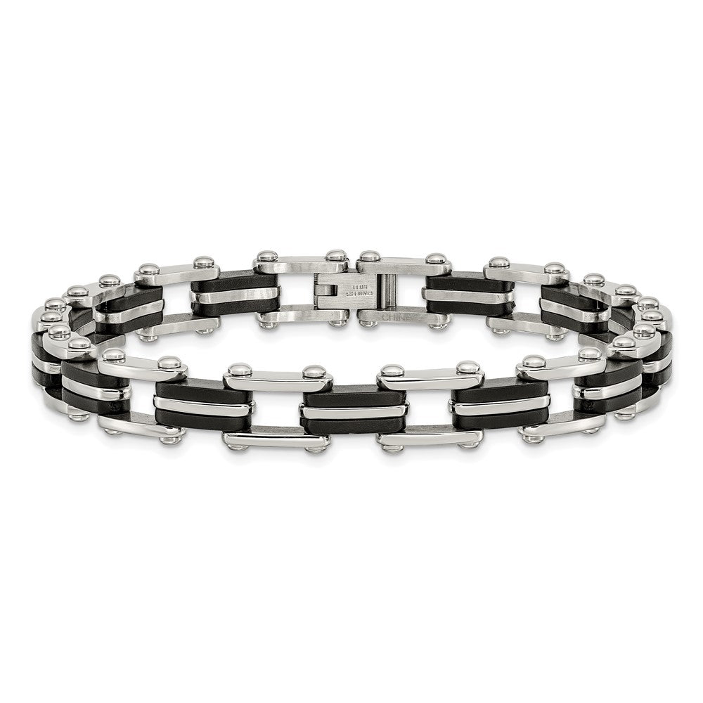 Edelstahl Chisel Poliert mit Schwarz Gummi 8.75 Zoll Glieder Armband
