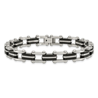 Edelstahl Chisel Poliert mit Schwarz Gummi 8.75 Zoll Glieder Armband