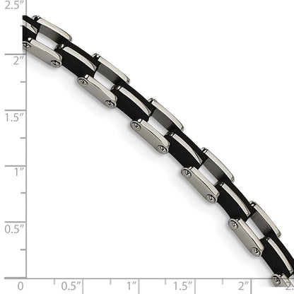 Edelstahl Chisel Poliert mit Schwarz Gummi 8.75 Zoll Glieder Armband