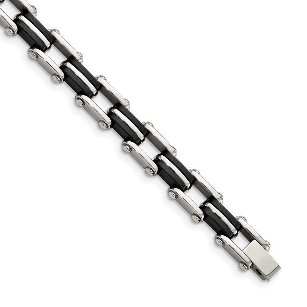 Edelstahl Chisel Poliert mit Schwarz Gummi 8.75 Zoll Glieder Armband