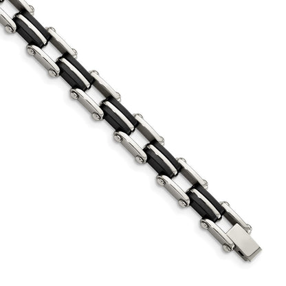Edelstahl Chisel Poliert mit Schwarz Gummi 8.75 Zoll Glieder Armband