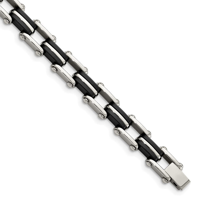 Edelstahl Chisel Poliert mit Schwarz Gummi 8.75 Zoll Glieder Armband
